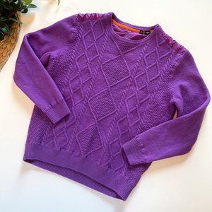 Bugatchi 100% Merino Wool Purple Cable Knit Sweater | Medium